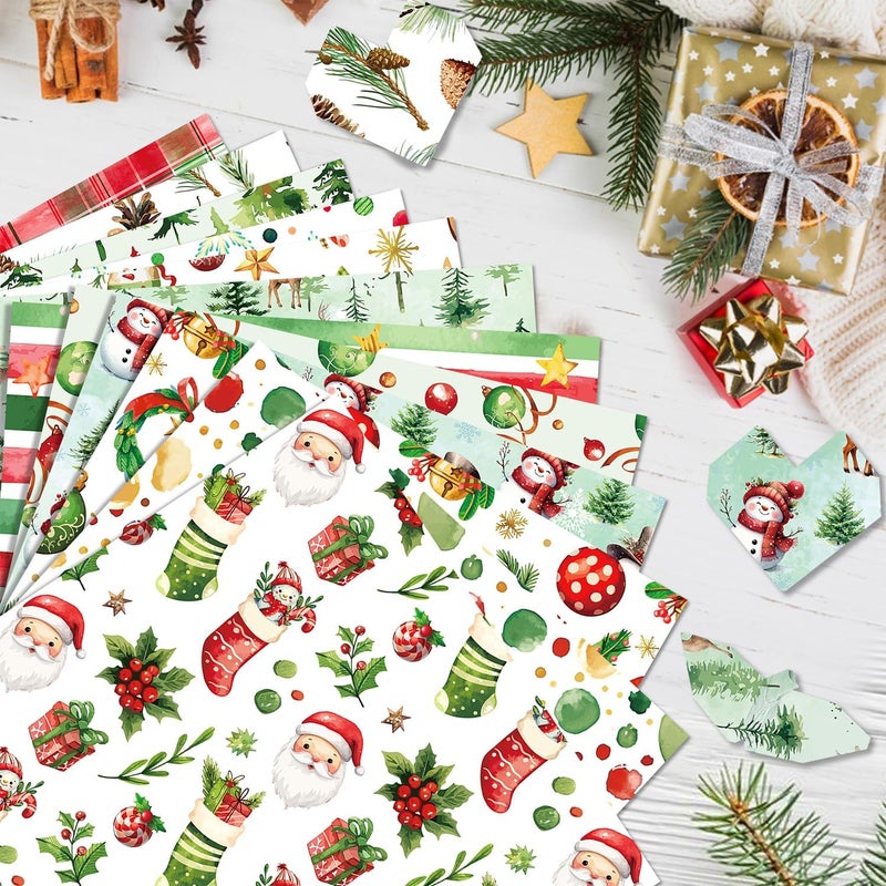 Feivando 24 Sheets Christmas Scrapbook Paper 12'' × 12'' Double-Sided Xmas Watercolor Pattern Paper Decorative Art Cardstock for Holiday DIY Crafts Card Making Scrapbook Supplies - Image 5